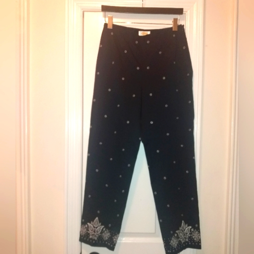 Talbots Vintage navy high waist embroidered Trousers  size 8